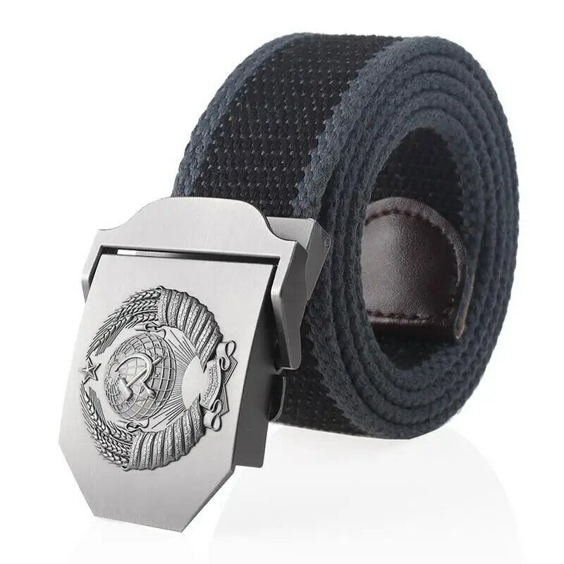 SupSindy New Canvas Belt 3D Soviet National Emblem Metal Buckle Jeans Belts for Men CCCP Army Military Tactical Belts Male Strap