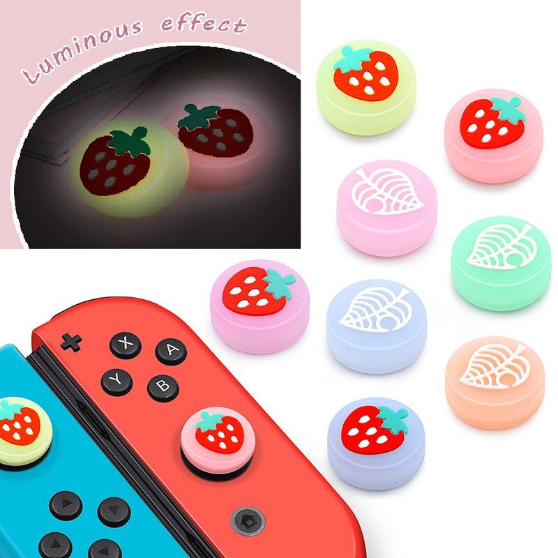 Glow Luminous owoce uchwyt na kciuki Cap Joystick pokrywa dla Nintendo Switch NS Lite Joy-Con kontroler Nintend Thumbstick Case