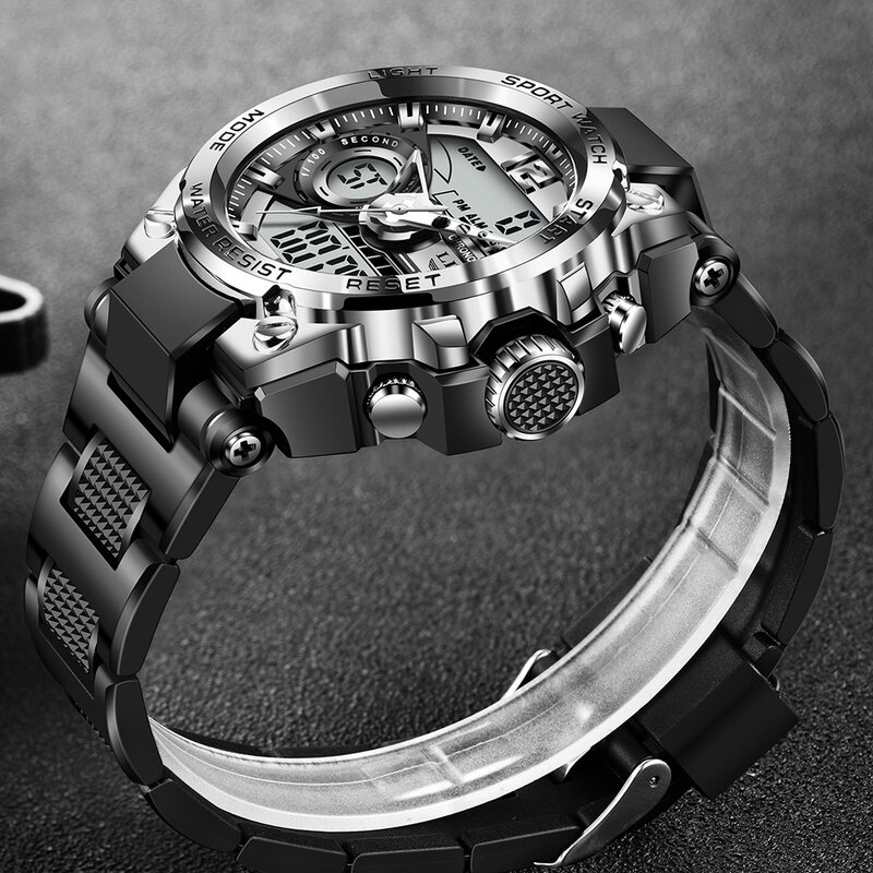 LIGE-브랜드 남성 디지털 군사 스포츠 시계, 50ATM 방수 전자 손목 시계, 남성 시계