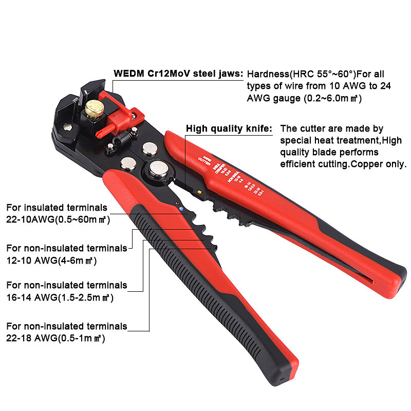 QHTITEC Protable Wire Cutter Automatic Stripper Pliers Tools Crimping Cable Alicates Terminal 0.2-6.0mm2 Hand Tool