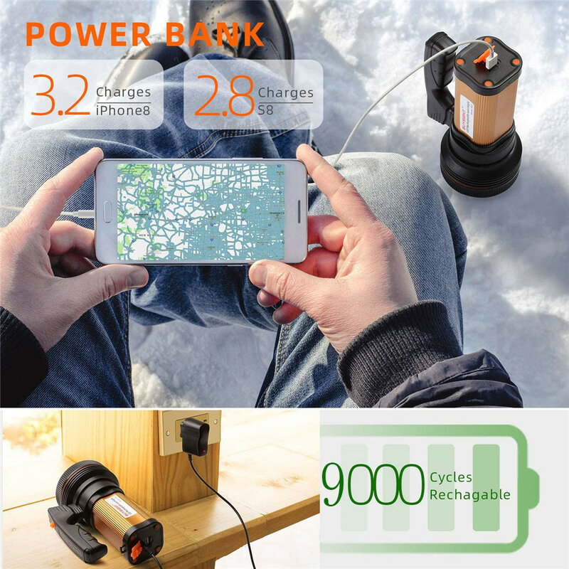 Светодиодный фонарь с аккумулятором емкостью 600 лм, 80 Вт, USB, дальность действия 800 м, водонепроницаемый, для кемпинга