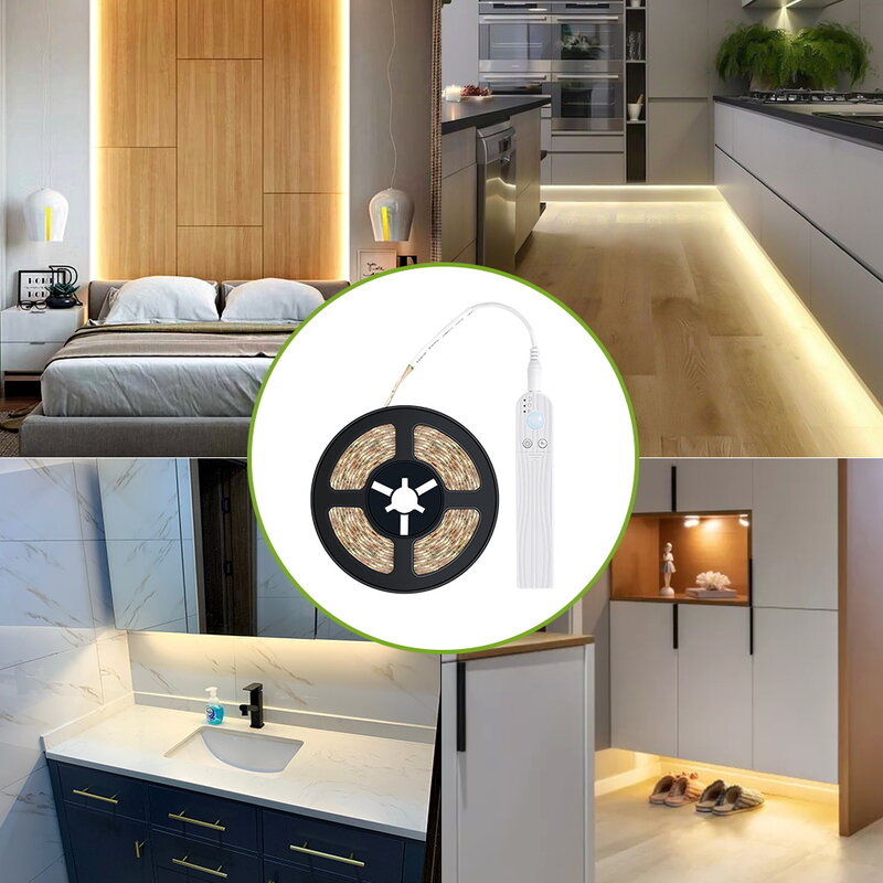 Tira de Led con Sensor de movimiento PIR, lámpara de noche con USB, 5V, 2835 SMD, para debajo de la cama, bricolaje, dormitorio, cocina, armario, encendido/apagado inteligente