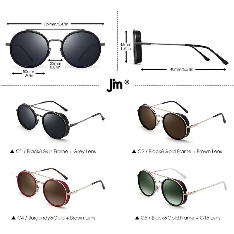 Men Women Steampunk Round Sunglasses Vintage Metal Frame Double Bridge Sunglasses