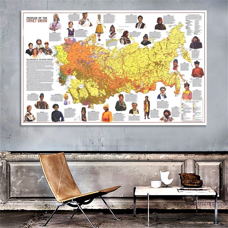 世界地図a1ロシア世界地図ソビエト連邦の人々1976ウォールステッカーホームオフィス学用品のポスタープリント