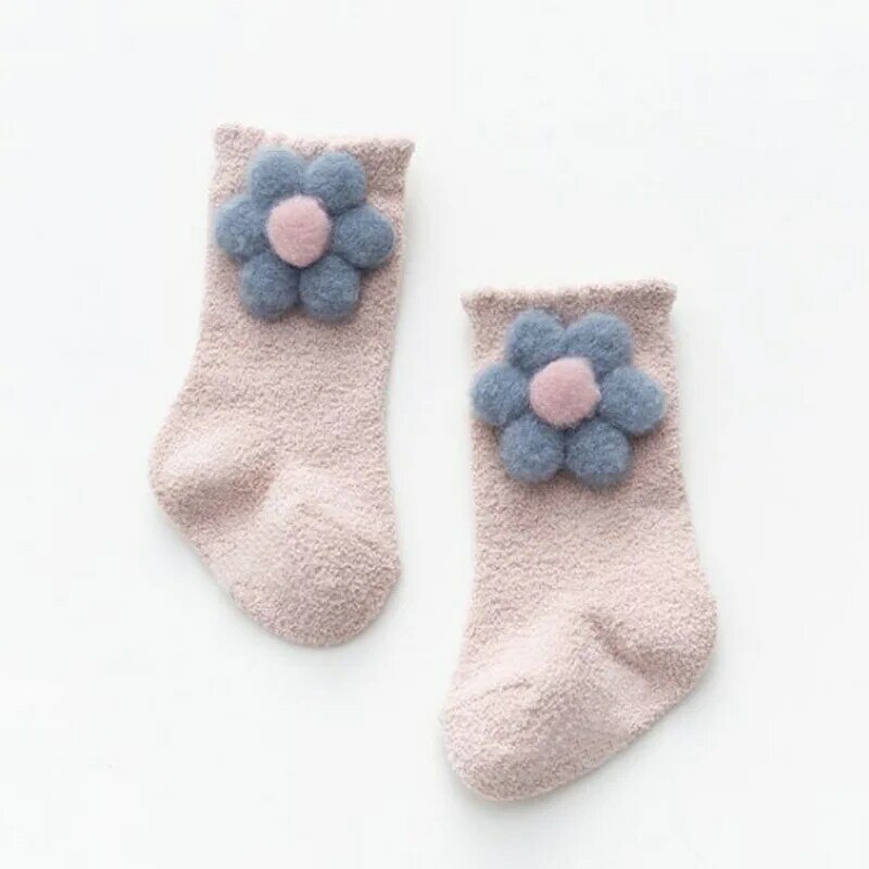 Новые Теплые носки для малышей милые мягкие нескользящие носки с цветочным принтом для малышей