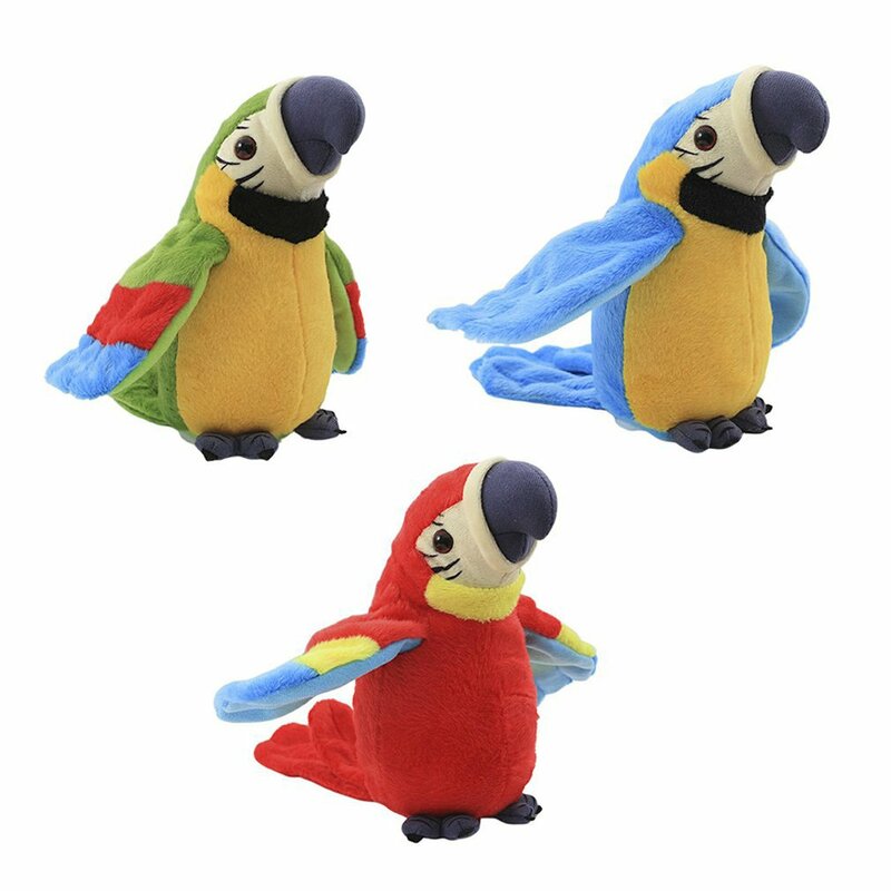 Eletrônico Talking Parrot Plush Toys para crianças, brinquedo de pássaro elétrico recheado bonito, falando e gravando repetições, acenando asas
