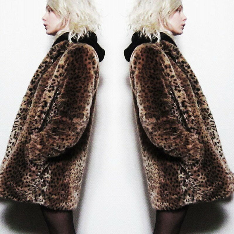 Faux Fur wzór w cętki kurtki klasyczna ciepła zimowa kurtka z kapturem płaszcze długi rękaw damska odzież wierzchnia płaszcze Plus rozmiar 3XL