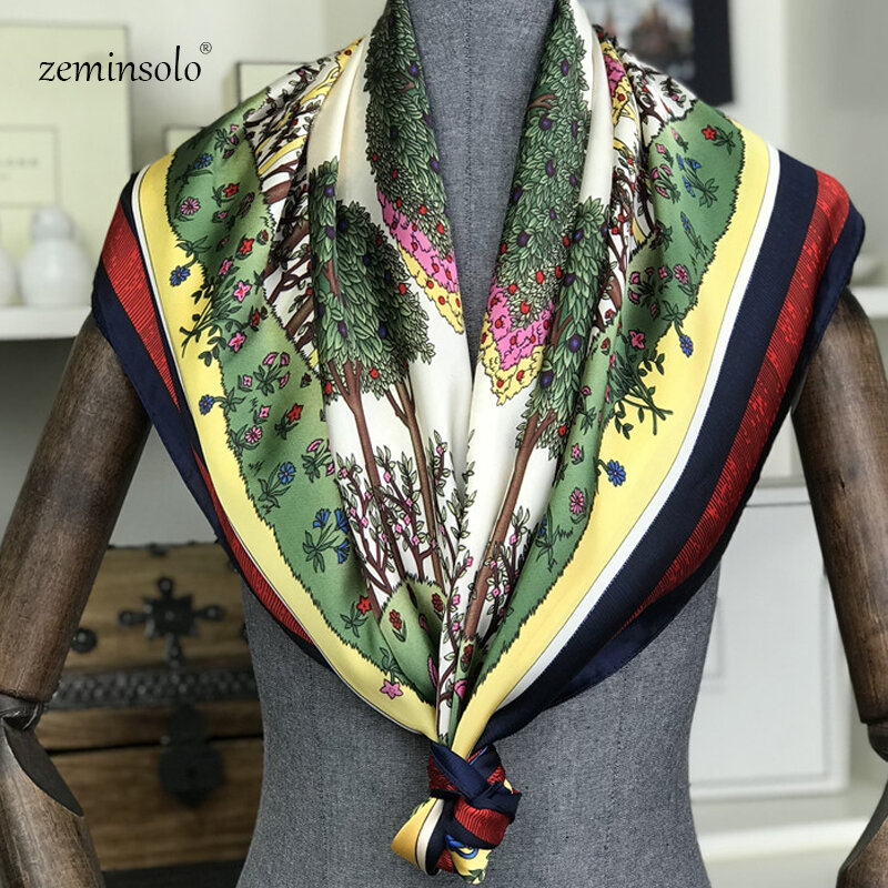 100% seide Schal Luxus Marke Schal Elegante Mode Weibliche stil Schals Gedruckt 90*90 cm Platz Schals Kopftuch