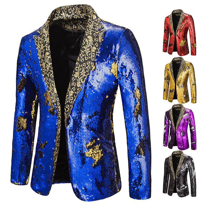 Blazer da uomo Shiny Sequin scialle Collar suit uomo Wedding Groom Singer Prom Glitter Suit Jacket DJ Club Stage Men suit