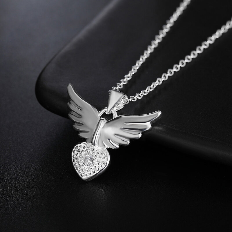 wholesale silver color for women wedding Noble Beautiful fashion Elegant charm pretty Angel wings Necklace jewelry JSHN905