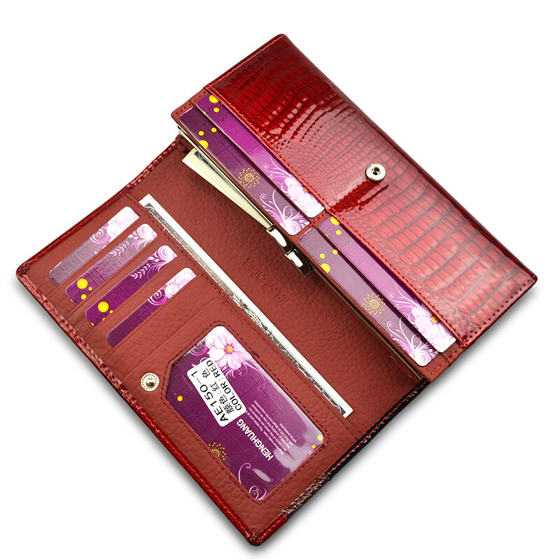 HH-billeteras de piel de alta calidad para mujer, carteras largas de piel de cocodrilo, a la moda, con broche