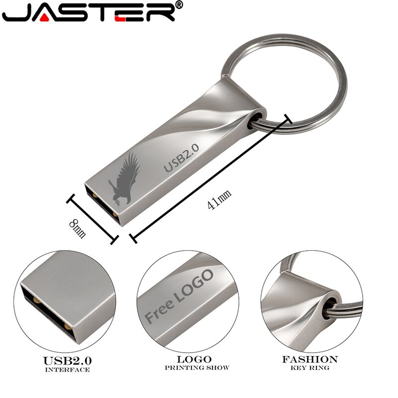 JASTER جديد محرك فلاش USB 2.0 ذاكرة صغيرة عصا معدنية القلم محرك 4GB 8GB 16GB 32GB 64GB يو القرص هدية الموضة شعار مخصص