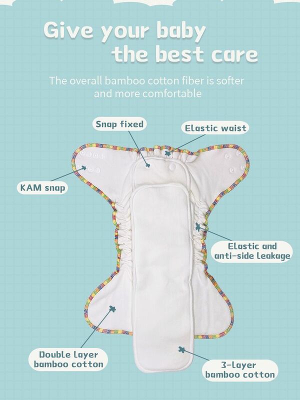 Dotoo 1PC Bamboo Cotton AI2 Diaper Cloth Diaper Double Row Snaps Washable  Soft And Comfortable Cloth Nappy For 3-15KG Baby