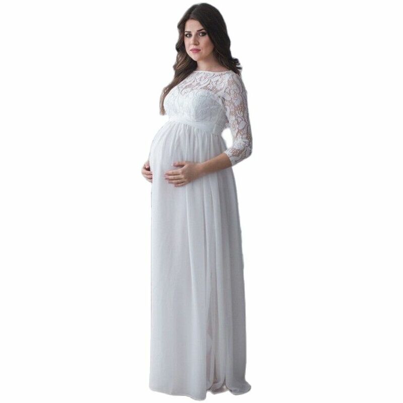 Vestido maxi de fotografia de maternidade para gestantes, vestido costurado com renda para filmagem, vestido casual para gravidez, nova moda 2021