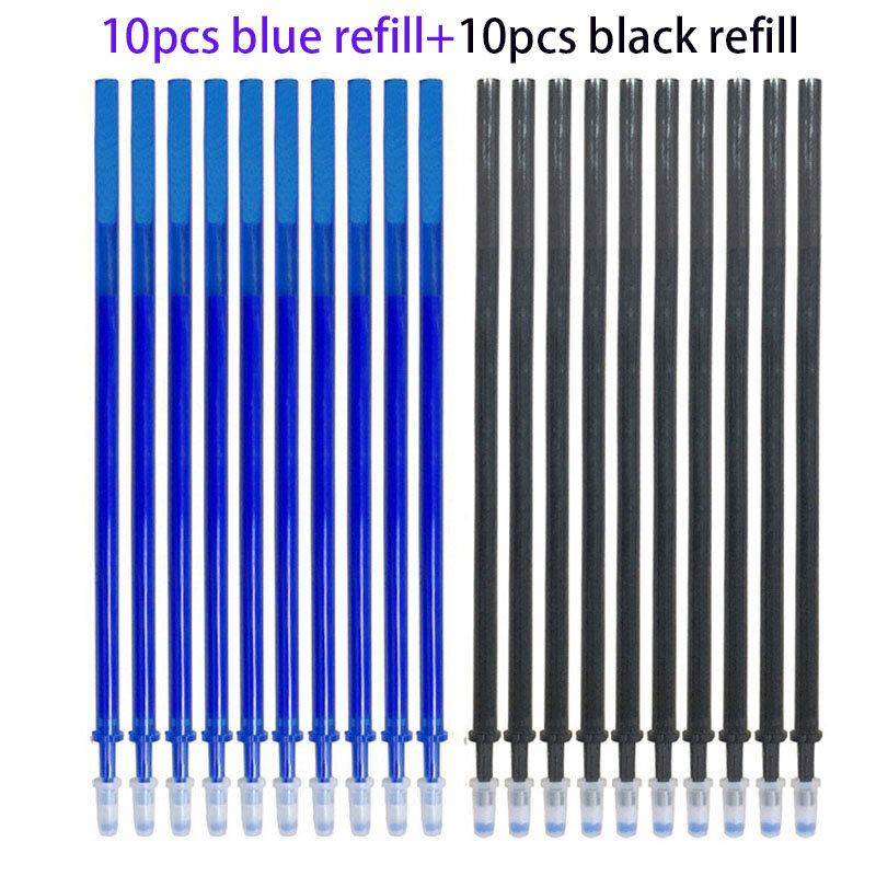 20 pçs/set borracha gel caneta recarga haste apagável caneta recarga 0.5mm azul preto tinta escritório escola papelaria ferramenta de escrita