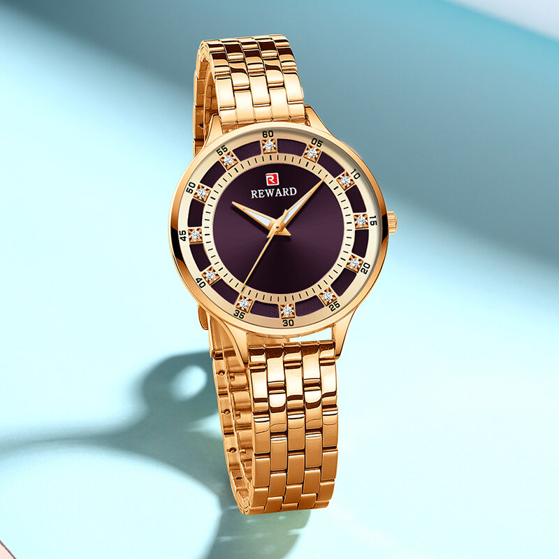 2019 Nova Luxo Senhora relógio Vestido Relógios de Marca RECOMPENSA Cristal das Mulheres do Diamante Relógios de Aço Cheio De Quartzo de Aço Completo Relógio À Prova D' Água