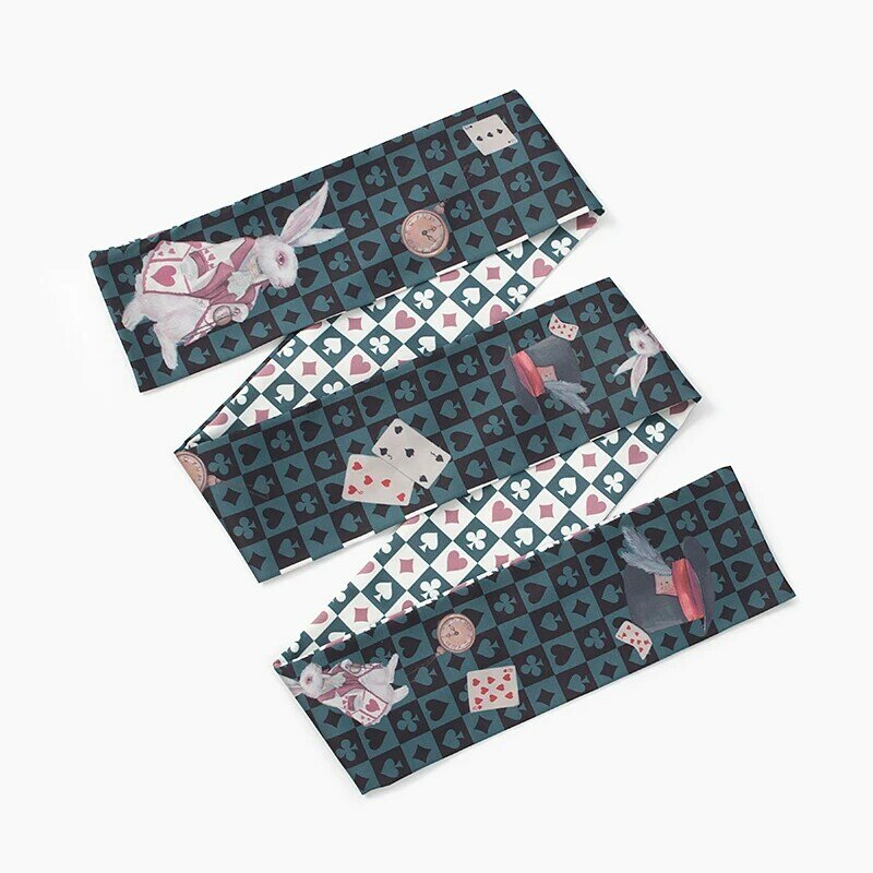 Luna&Dolphin French Color Match Women Skinny Scarf Playing Cards Rabbit Print Hair Tie Floral Ponytail Ribbon Headbands Streamer