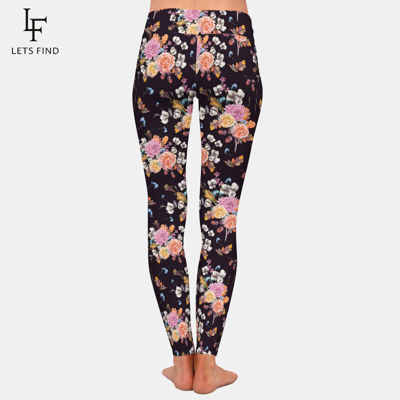 LETSFIND-mallas cálidas de alta calidad para mujer, Leggings ajustados de cintura alta con crisantemo 3D y peonía impresa