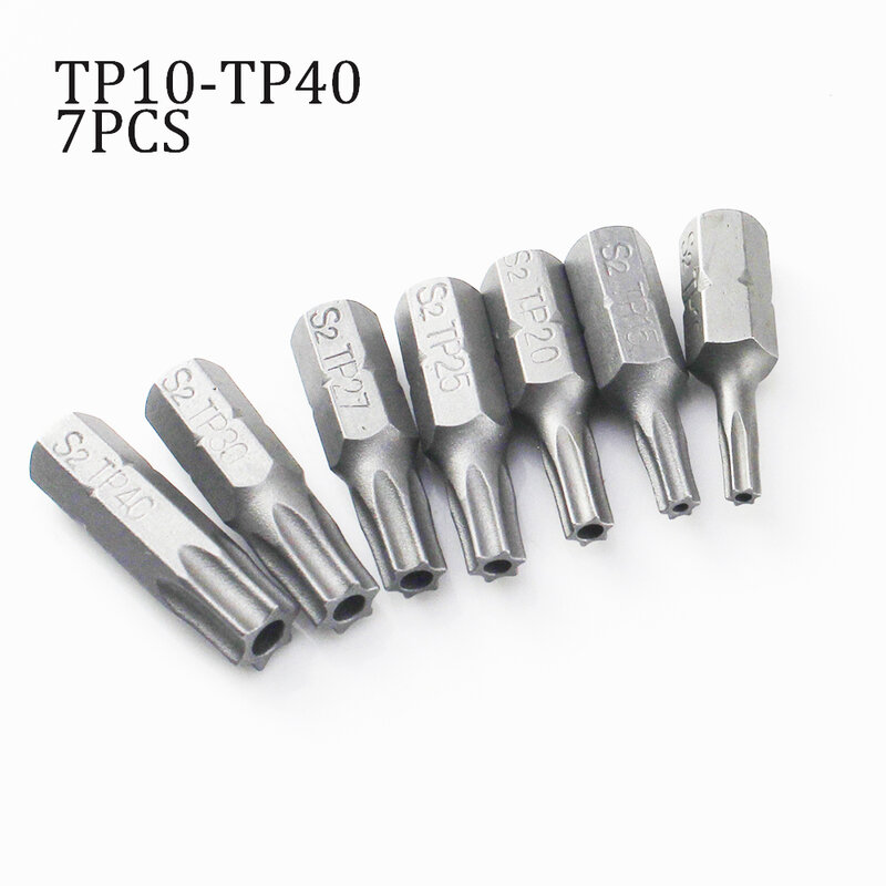 Torx Bits chave de fenda com furo, Hex Shank, chave de fenda elétrica, Star Bit Set, T10, T15, T20, T25, T27, T30, T40, 10 pçs/lote, 25mm, 1/4 em