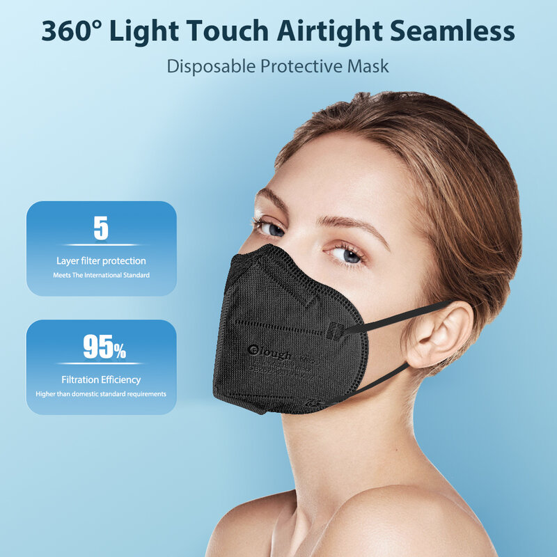 Elough-mascarillas ffp2 para Adulto, kn95 máscara respiratoria, color negro y blanco, con certificado ce, de 10 a 100 unidades