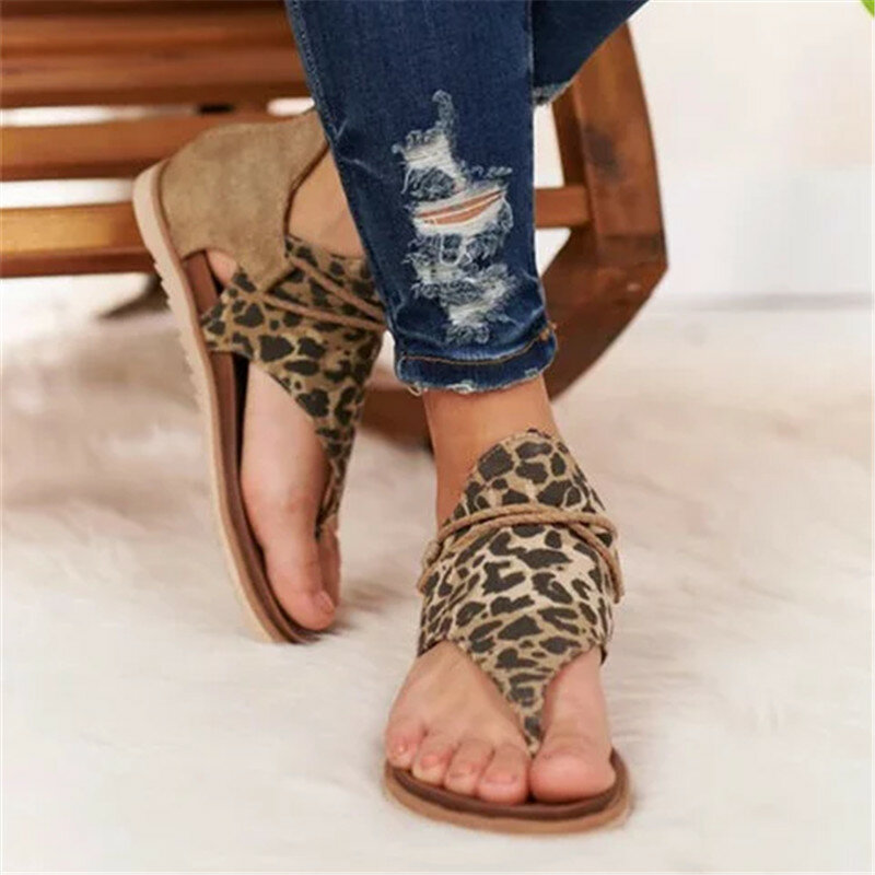 2020 sandali da donna scarpe estive con stampa leopardata donna sandali piatti da donna di grandi dimensioni Andals sandali estivi da donna