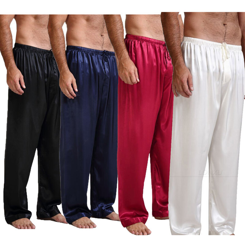 Pyjama en satin classique pour hommes, vêtements de nuit, pantalons de pyjama, bas de nuit, vêtements de nuit, S-XL