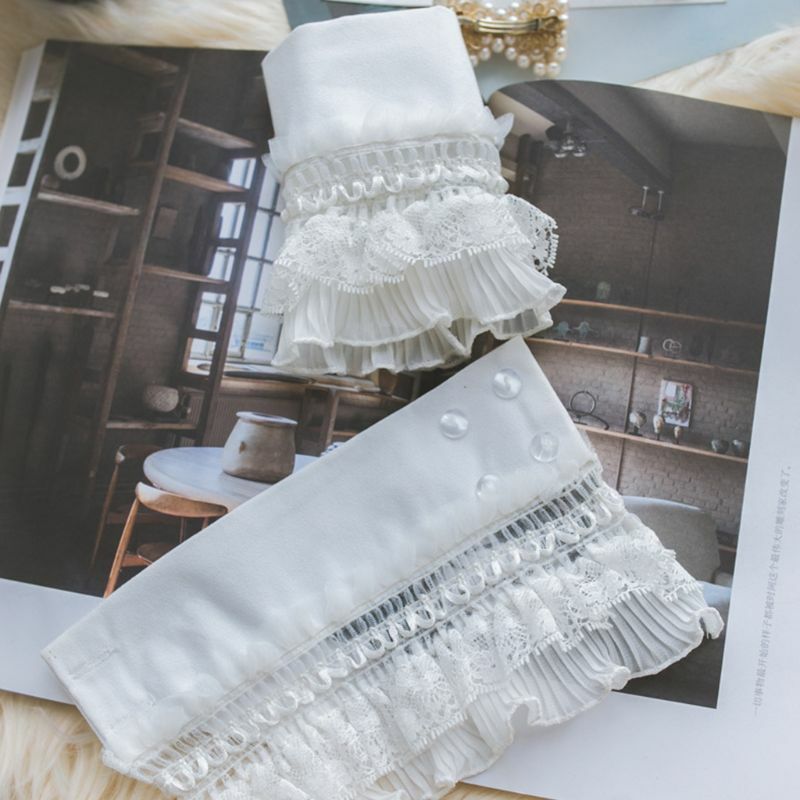 Women Tiered Ruffles Lace Horn Cuffs Wrinkled Layered Princess Retro Fake Sleeve