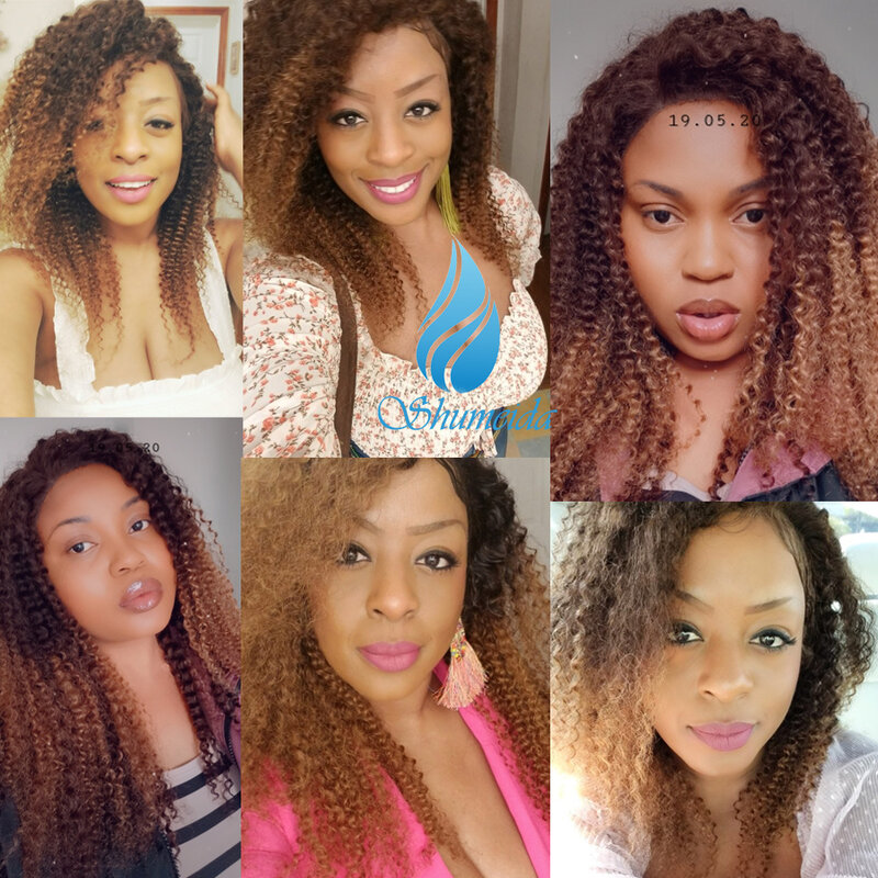 Shumeida Ombre Color 13*4 Lace Front Wig with Baby Hair Brazilian Kinky Curly Human Hair Wigs for Women Remy Hair Glueless Wig