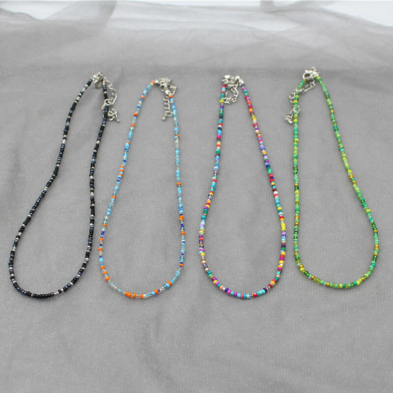 Simples Semente Beads Strand Colar Gargantilha para As Mulheres, Cordas Coloridas Colar Charme, Handmade Bohemia Collier, Presente da Jóia Feminina
