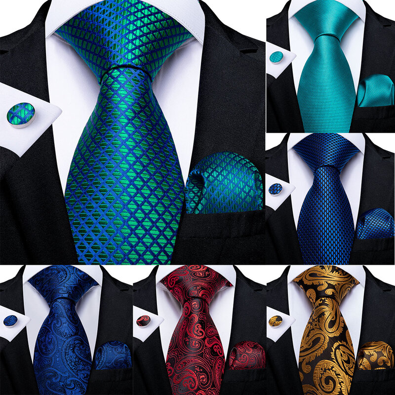 DiBanGu Men Necktie Teal Blue Paisley Designer Silk Wedding Tie For Men Tie Hanky Cufflink Tie Set Business Party Dropshipping