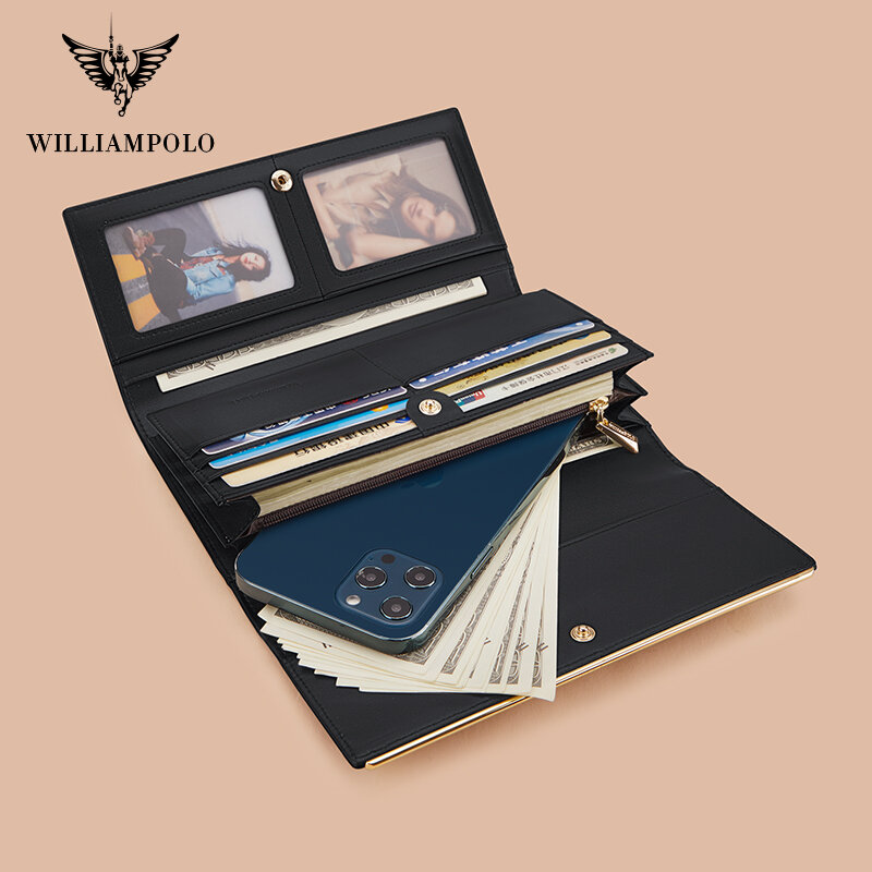 WILLIAMPOLO 럭셔리 브랜드 디자인 롱 지갑 패션 여성 지갑 클러치 백 동전 지갑 지퍼 여성 카드 홀더 지갑