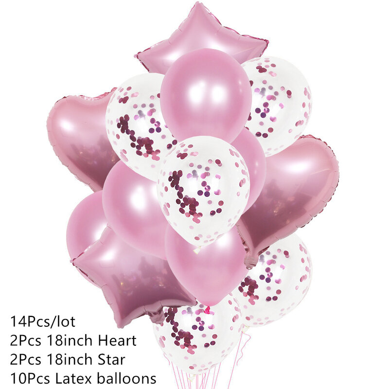 Ensemble de ballons avec confettis, 14 pièces, en Latex, pour décoration de fête prénatale, de mariage, de joyeux anniversaire, à Air