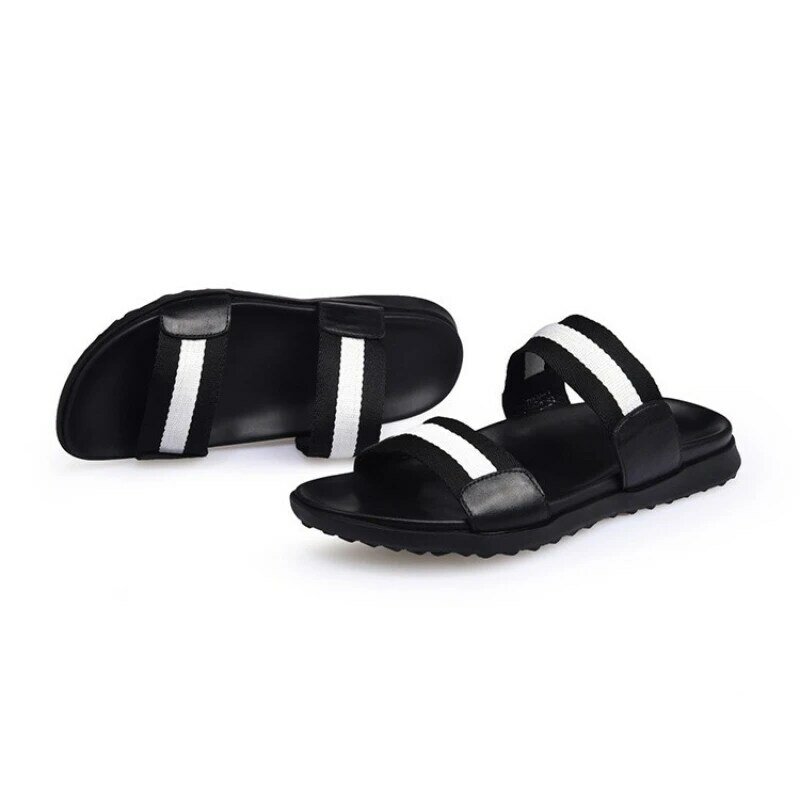 Zapatillas de playa personalizadas para hombre, Sandalias planas antideslizantes para exteriores, de cuero Real 100%, cómodas, con punta abierta