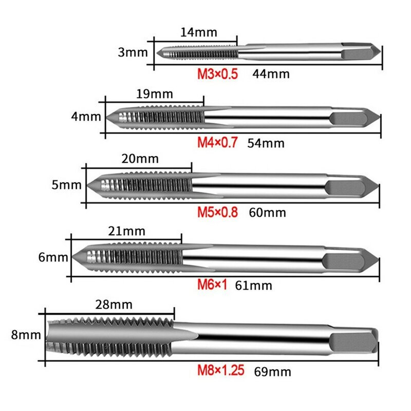 5 uds métrica, toque de grifos brocas de herramienta de mano de M3-M8 máquina espiral punto grifos rosca tornillo y muere conjunto de madera de Metal