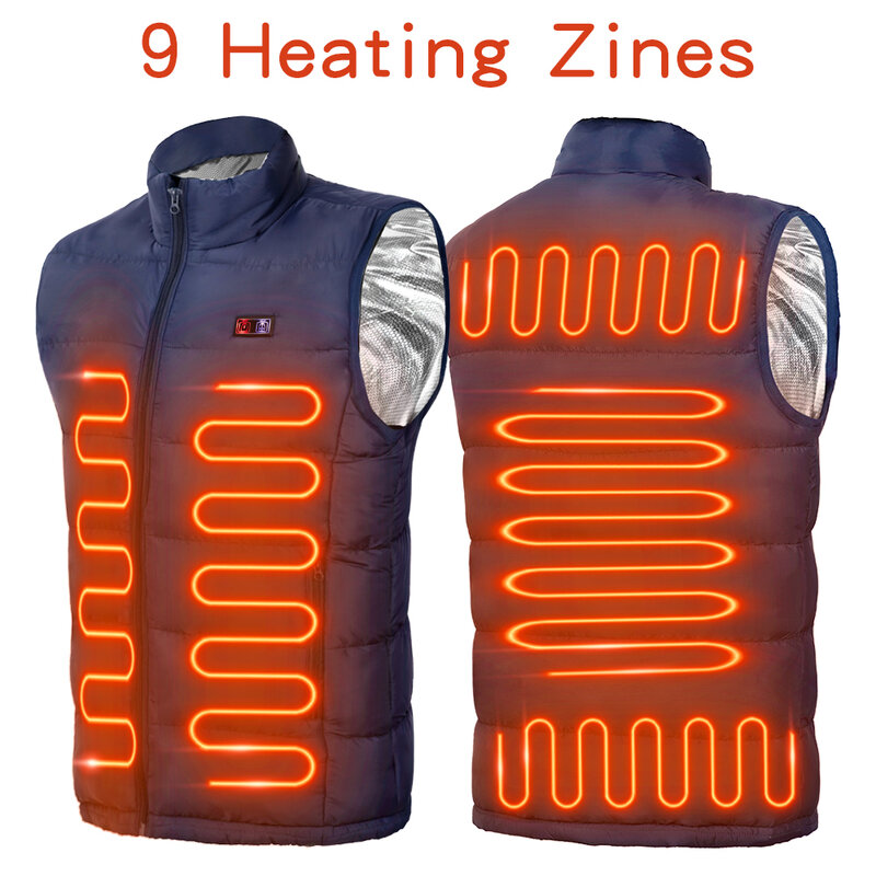 Jaqueta de aquecimento elétrico para homens, 9 áreas aquecidas colete, colete térmico USB, colete ao ar livre caça, novo, inverno