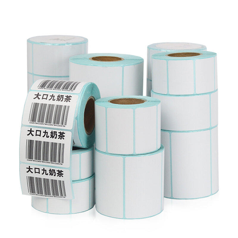 Rollo de papel adhesivo térmico para supermercado, etiqueta de código de barras en blanco, impresión directa, suministros de impresión impermeables, 1000 Uds.