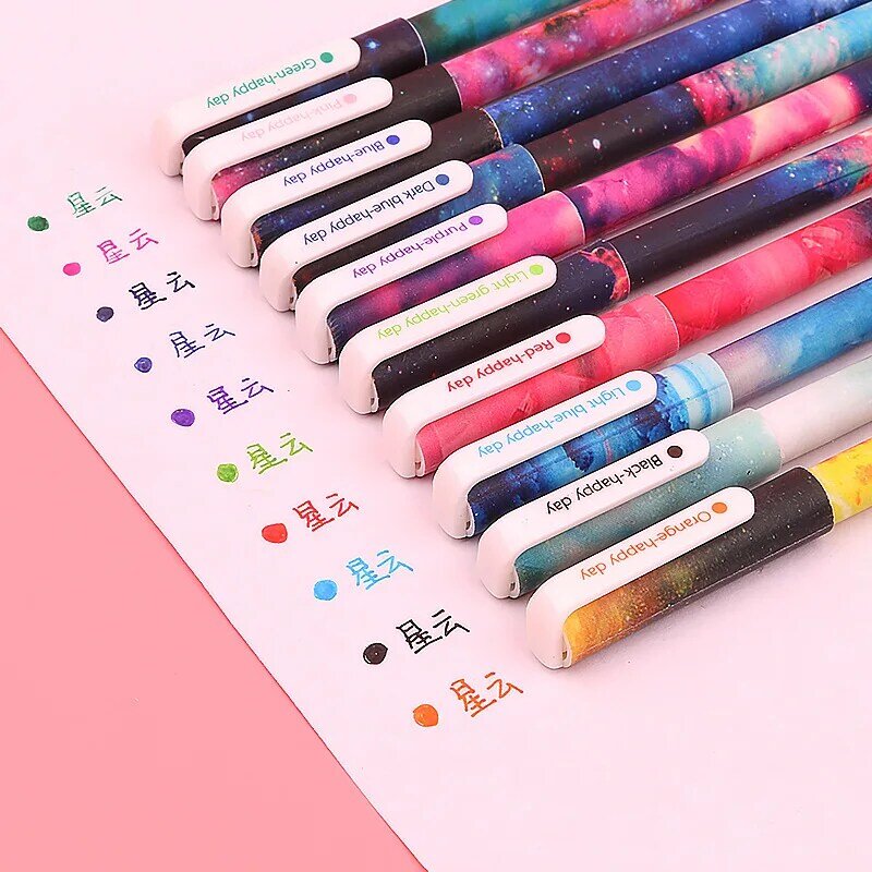 10 Pcs Creative Star Night Color Gel Ink Pen Hot Boligrafos Kawaii Gel Pens Boligrafos Kawaii School Supplies Wholesale