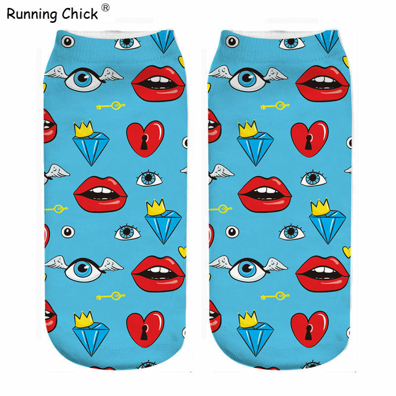 Running Chick Eyes And Lips Printed Socks Wholesale Dropshipping Women Cn(origin) Polyester STANDARD