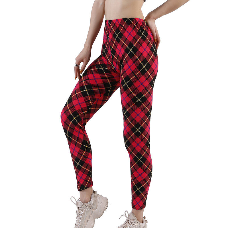 CHSDCSI-캐주얼 하이 스트리트 격자 무늬 프린트 레깅스 바지 여성용, 섹시한 여름 패션 스트리트웨어 운동복