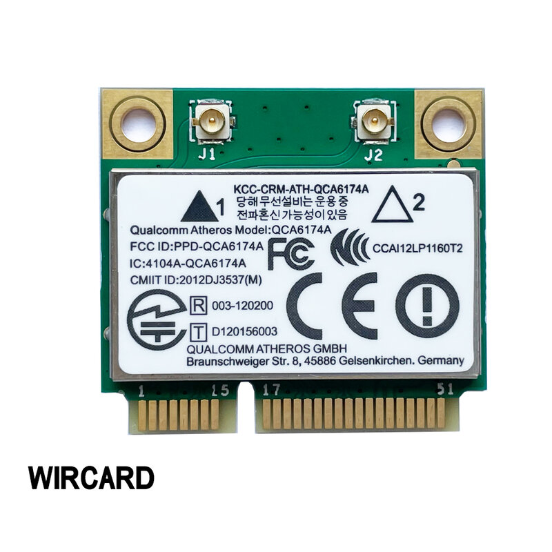 WIRCARD Atheros QCA6174A ثنائي النطاق التيار المتناوب واي فاي وحدة واي فاي محول صغير PCI-E 2.4G/5G استبدال QCA9377