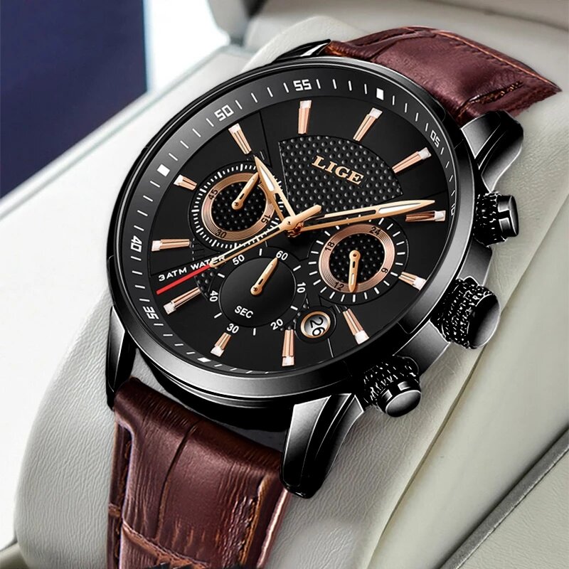LIGE nowe męskie zegarki Top marka luksusowy wojskowy zegarek sportowy mężczyźni skórzany wodoodporny zegar kwarcowy zegarek Relogio Masculino + Box