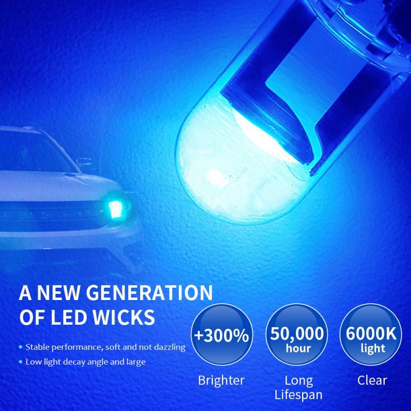 高輝度LEDカーバルブ,2個,w5w 194 t10 cob,白,緑,青,赤のドーム,ライセンスプレート,車のインテリアランプ