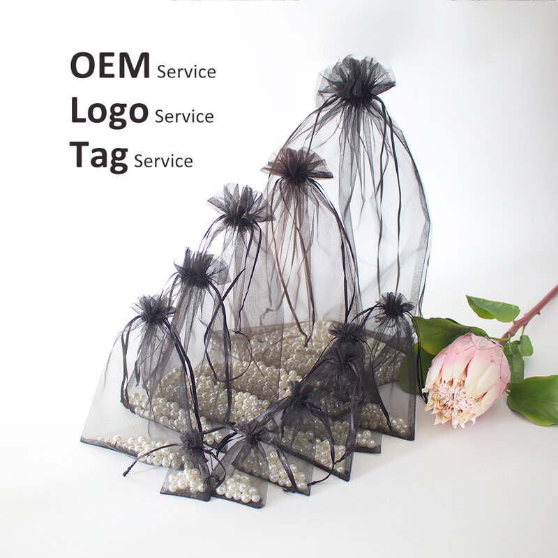 Factory Directly Sale Organza Bag For Jewelry Packing Drawstring Organza Pouch 50Pcs 20X30 25X35 30X40 35X50 Can Customized Logo