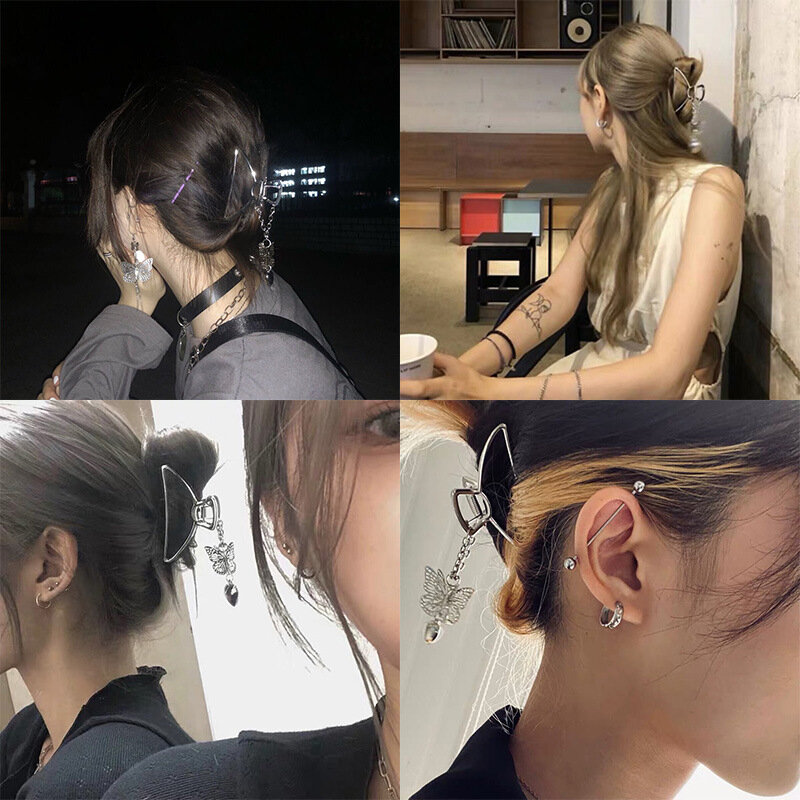 Goth borboleta amor pingente de cabelo para mulheres, garras de cabelo para mulheres estilo coreano moda de metal grampo de cabelo feminino ins acessórios de cabelo joias