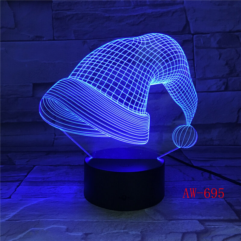 สไตล์ใหม่หมวกคริสต์มาส3D Visual Touch โคมไฟตั้งโต๊ะ LED โคมไฟอะคริลิค Led Night Light Home Decor Holida AW-695