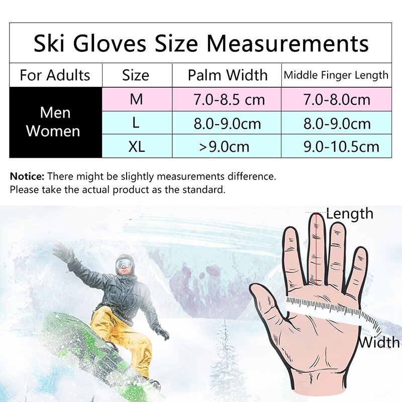 Tela sensível ao toque luvas de esqui neve dupont sorona isolamento pp cotoon inverno quente snowboard luvas ciclismo equitação uso diário