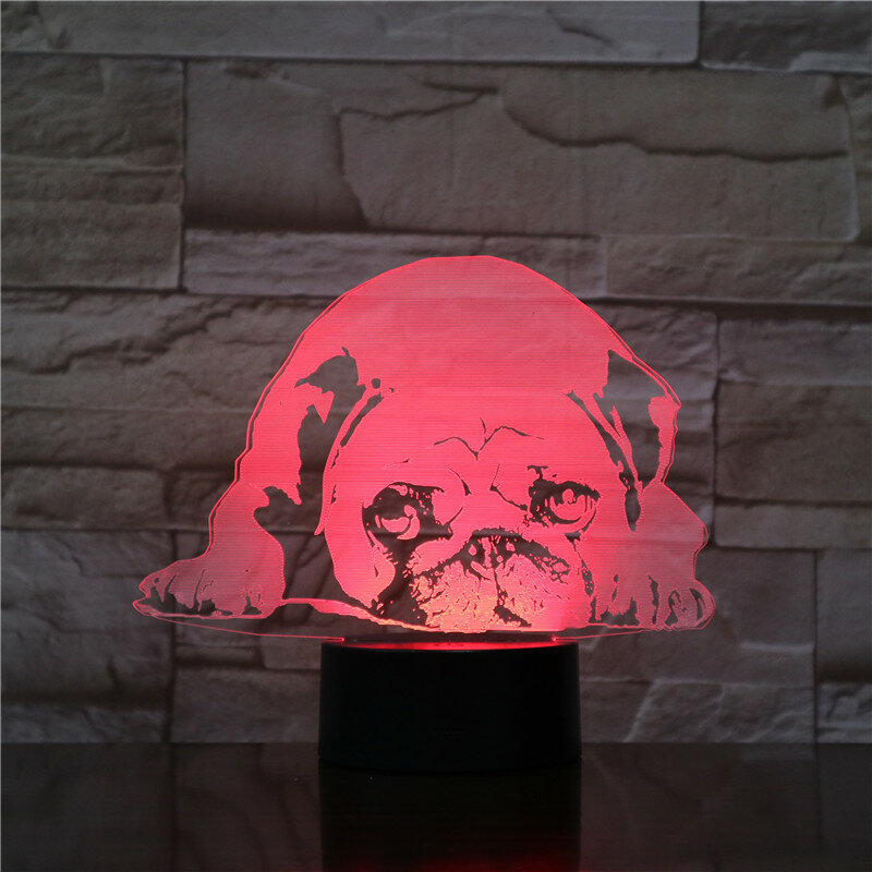 3D 7 Colors Changing USB Home Living Room Lighting Decor Acrylic Cute Pug Dog LED Table Lamp Touch Button Night Lights 1723