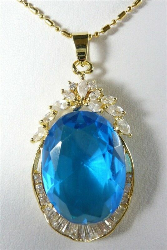 Sky-Blue Cubic Zirconia Sapphire Crystal Gadis Pesta Rantai Kalung Liontin