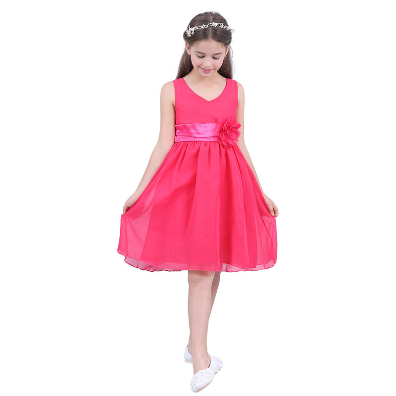 Детское шифоновое платье с цветочным принтом, с V-образным вырезом