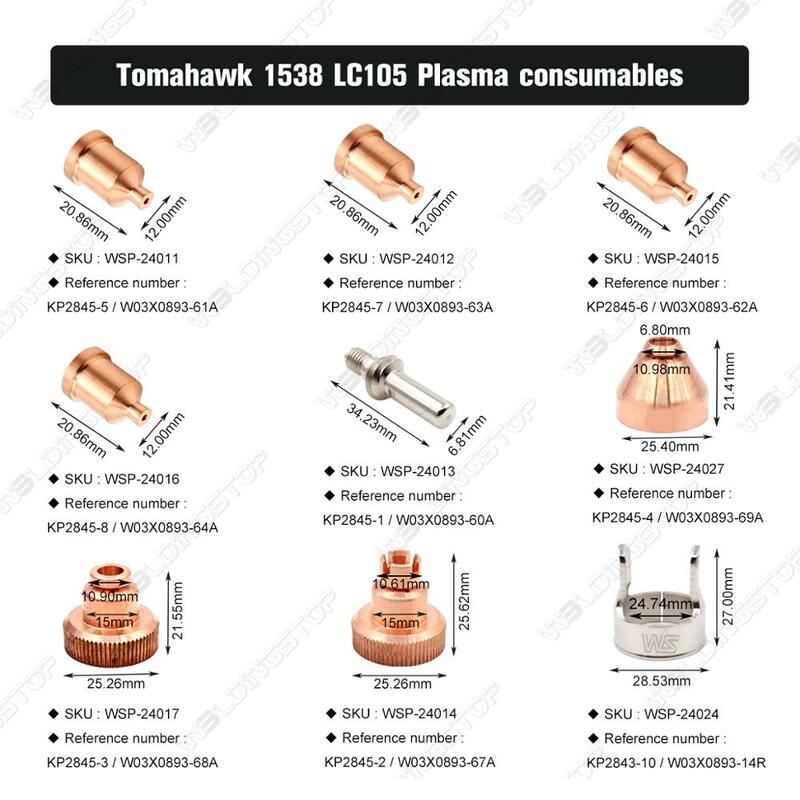 KP2845-5 Nozzle 40A W03X0893-61A Tip 0.043 ''1.1 Mm untuk Tomahawk 1538 Cutter LC105 Plasma Torch QTY-5 WS Aftermaket